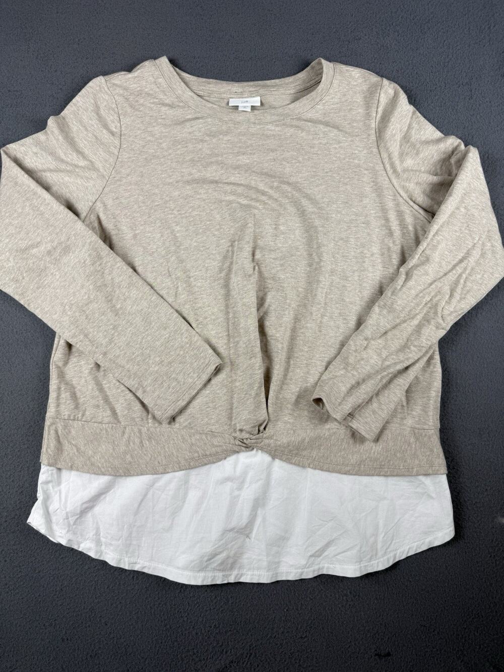 J. Jill Tunic Layered Hem Long Sleeve Top Tee Womens Medium Oatmeal/White